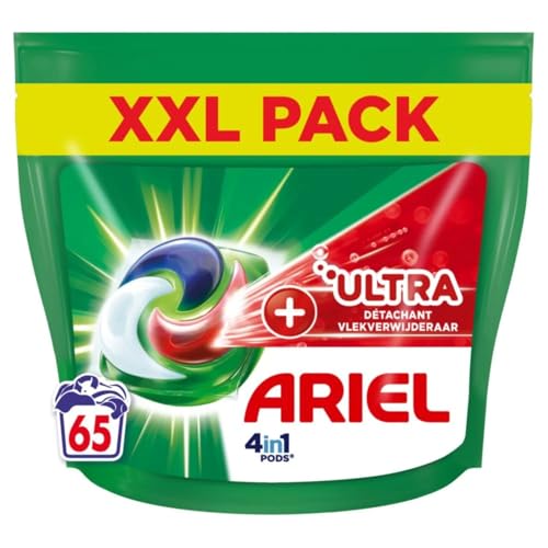Ariel 4in1 Pods, Flüssigwaschmittel in Kapseln, 65 Waschgänge, + Ultra Fleckenentferner, entfernt Flecken bei niedriger Temperatur, auch nach 7 Tagen