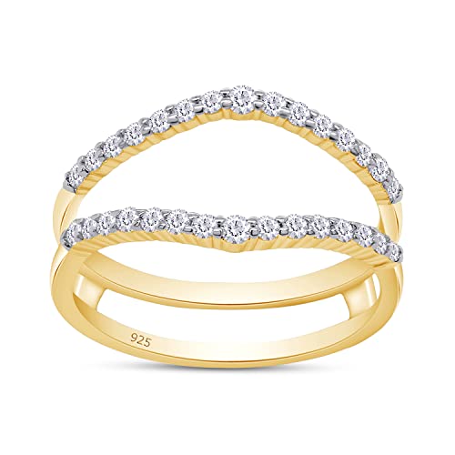 SAVEARTH DIAMONDS 2/5 ct t.w Round Cut Lab Created Moissanite Diamond Curved Ring Guard Enhancer In 14K Gold Over Sterling Silver For Womens (D Color, VVS1 Clarity 0.40 Cttw)