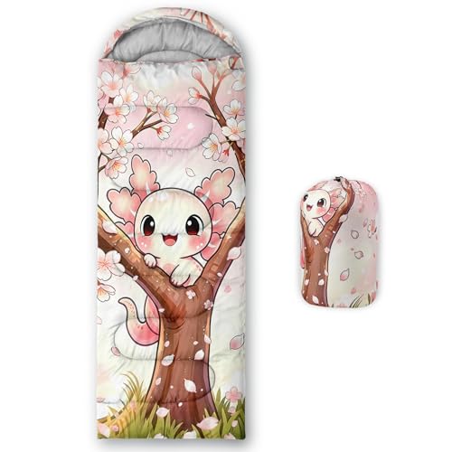 Image of QOOMO Axolotl Cute Camping Sleeping Bags,3 Season Warm & Cool Weather,Lightweight,Waterproof Sleeping Bags for Adults & Kids,Traveling,and Outdoors