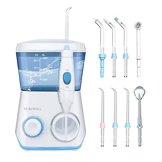 TUREWELL Water Flossing Oral Irrigator, 600ML Dental Water Teeth Cleaner 10 Adjustable Pressure, Electric Dental Oral Flosser for Teeth/Braces, 8 Water Jet Tips for Family (White)
