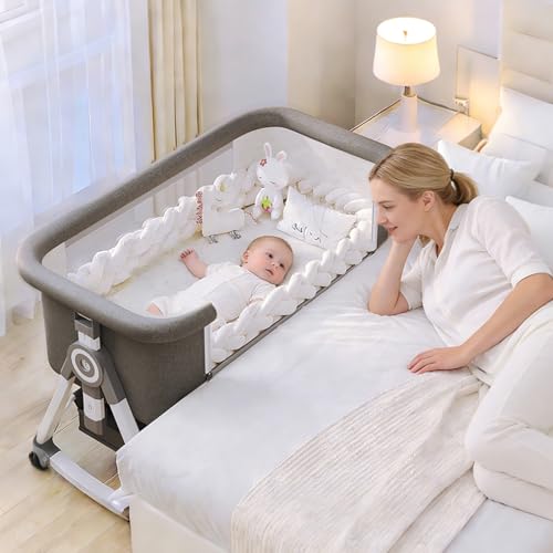 Nawahev Baby Bassinet,3 in 1 Baby Bassinets Bedside Sleeper with Wheels and Mosquito Net,Bedside...