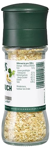 Fuchs Gewürze - Knoblauch Mix Gewürzzubereitung - gerösteter Knoblauch mit Petersilie mit verstellbarem Mahlwerk - 60 g in wiederverwendbarer Mühle
