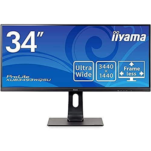 iiyama ProLite XUB3493WQSU-B1 86.7 cm, 34 Pollici, ADS-IPS LED-Monitor UWQHD, HDMI, DisplayPort, USB3.0, HDCP, PIP, Ultra-Slim-Line, Regolabile in Altezza, Nero