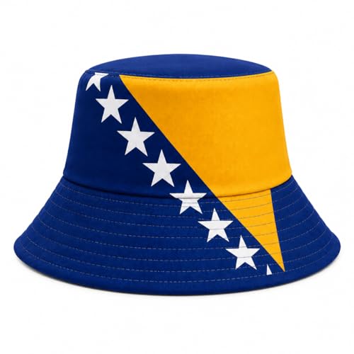 TrendandStylez Fan Bucket Hat Fischerhut für Damen & Herren Fußball Fanhut im Länder Design für EM WM Public Viewing Festival Sommer Urlaub Streetwear Unisex (Bosnien)