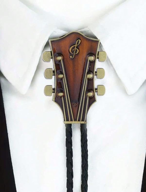 ウエスタン ネイティブアメリカン オオカミ ループタイ ネックレス ポーラータイ ポロタイ ボロタイ - 蝶ネクタイ ボウタイ 専門店  Bowties.jp 【ループタイ】 音符ギター×ブラウンシルバー ボロタイ 音楽 ネックレス