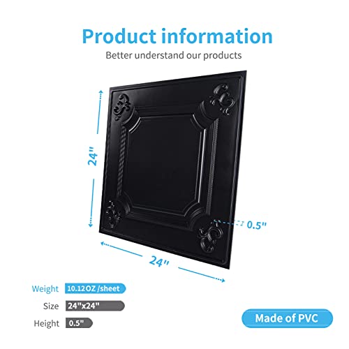 Image of Art3d 12-Pack Waterproof PVC Drop Ceiling Tiles, 24 x 24 in, Black