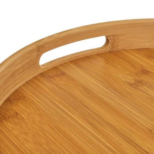 Miniatura 5 de Lolahome Bandeja Redonda Con Asas De Bambú Natural De Ø 40 Cm De Diámetro Y 5 Cm De Alto Para Servir Comida Y Desayunos