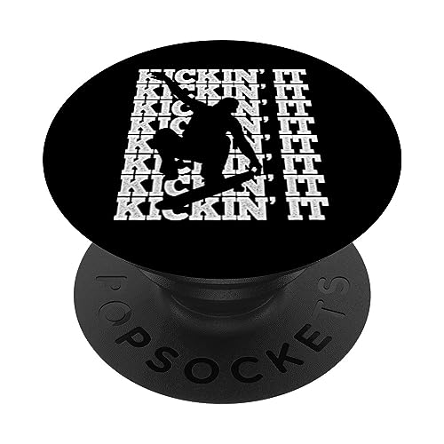 Kickin'it Vintage Skateboard Boys Girls Kids Skateboarding PopSockets Swappable PopGrip, Black