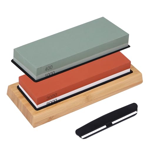 Sharpening Stone-400/1000 3000/8000 Grit, Double Sided Whetstone Set Corundum Whetstone With Non-Slip Bamboo Base, Actual Grit Premium Material Sharpening Stone Set for Sharpening Knife
