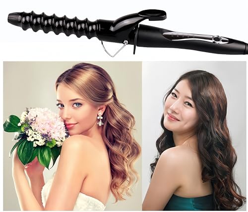 Image of Spiral Curling Wand with Clamp - 32mm Ceramic Hair Iron for Tight to Loose Curls and Crimping Waves, Adjustable Temperature
