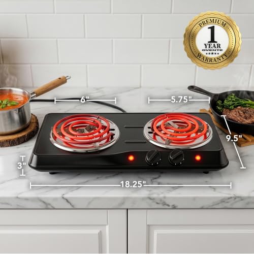 Image of OVENTE Electric Double Burner, 1700W Coil Hot Plate, Black BGC102B (Pack of 5)