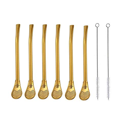 MBB Pack of 6 Gold Stainless Steel Drinking Spoon Straws Infuser
