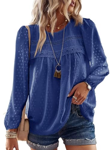 Image of Falechay Womens Tops Flowy Boho Dressy Casual Lace Cute Long Sleeve Shirts