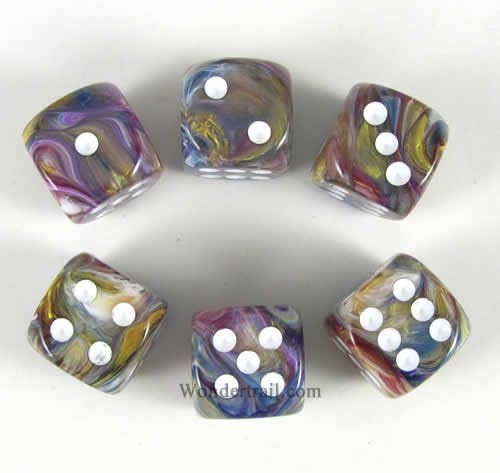 Wondertrail Carousel Festive with White Pips 16mm D6 Dice Set of 6 WCX27640E6