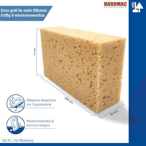 HAROMAC Allzweckschwamm Made in Germany – 200x130mm | Fliesenschwamm, Hydroqualität, Abriebfest & saugstark, universelle Reinigung für Baustellen, KFZ & Haushalt | Beständig gegen Öle & Chemikalien