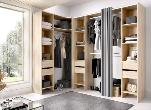 Dmora - Guardaroba Grande Biaena, Mobile Camera da Letto, Cabina Armadio portabiti, Armadio Appendiabiti, 234x141 h205 cm, Rovere
