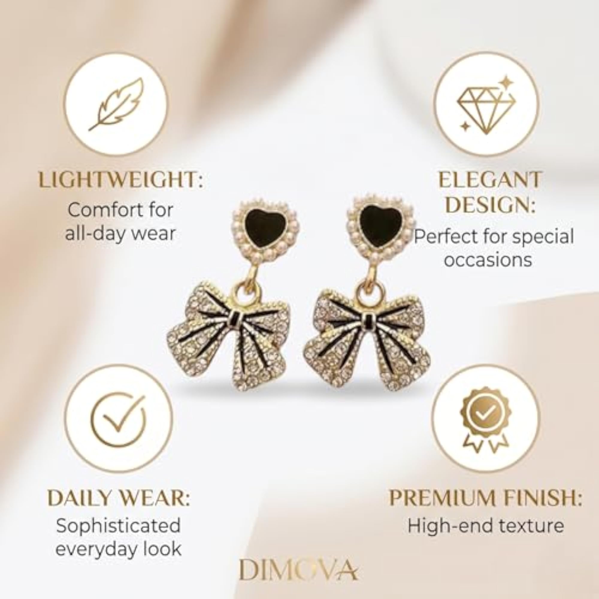 Stylish Black Heart Bow Drop Earrings