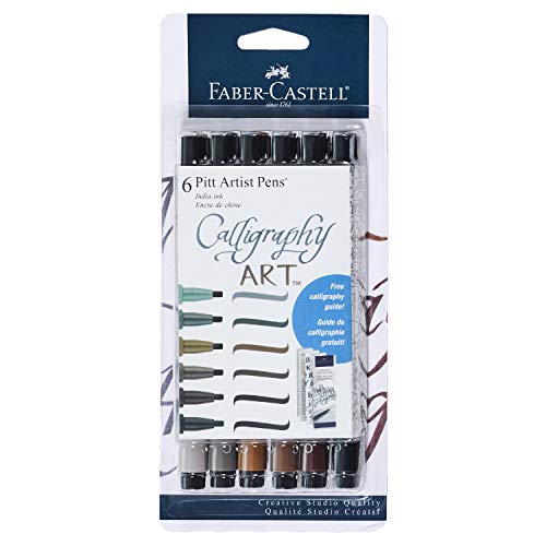 Faber-Castell Calligraphy Pitt Artist Pen Set - 6 Subtle Toned Calligraphy Pens by Faber-Castell - Used condition - US$10.80