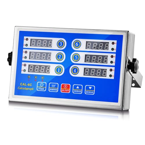 Generic Commercial 6 Channel Kitchen Timer Cooking Countdown with Clear Display Loud Ring Alarm Reminder for Restaurant Multiple Events, Blue, XZ006B