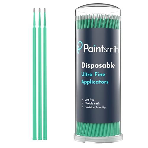 Paintsmiths Car Touch Up Microbrushes - Ultra Fine Applicators for Car Scratch Repair - Lint Free - Flexible Neck for Precise Application - 100 Pack with Storage Tube