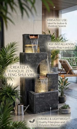 Image of Zig Zag Stairs Stone Look Fiber Fountain for Home Decor /Living Room /Hall /Office /Garden /Room Indoor Outdoor Fountain (39 x 35 x 81cm) (Zig Zag Stairs)