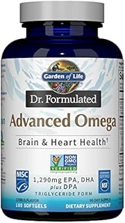 Garden of Life Dr. Formulated Advanced Omega Fish Oil - Lemon, 1,290mg EPA, DHA + DPA in Triglyceride Form, Single Source Omega 3 Supplement for Ultimate Brain & Heart Health, Non-GMO, 180 Softgels