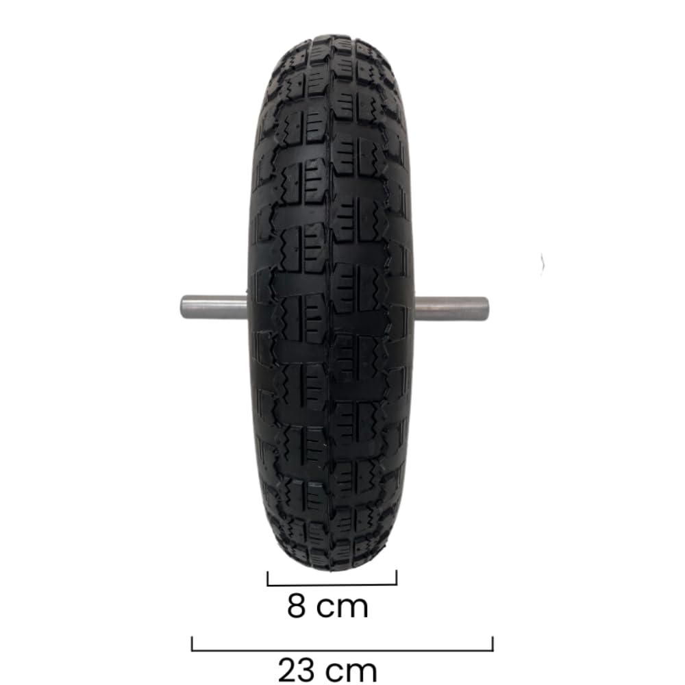 Keroppa, Rueda Neumática para Carretilla, Eje 27 cm, Rueda para Carretilla de Obra, Caucho, Diámetro de 37 cm, Con Llanta y Eje Metálico, Resistente, Duradera, Negro