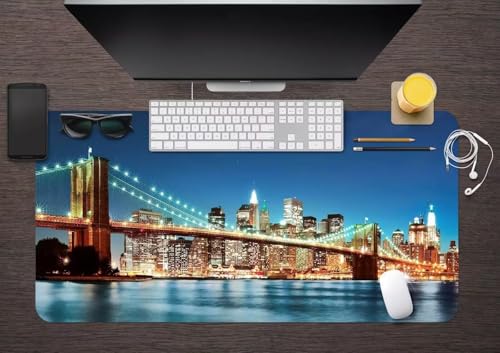 Tapis de Souris Gaming XXL 120x60x0.2 cm Grand Tapis de Souris,avec Bords Cousus Base en Antidérapant,Surface Spéciale Améliore Précision pour Maison,Bureau,Gamer (Pont de la Ville de New York)