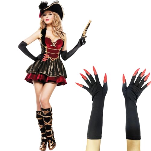 Generic Halloween Costume Paw Gloves Witch Long Fingernails Claw Gloves for Women Girls Red Wolf Paw Gloves for Halloween Costume Cosplay Party Decoration 1 Pair, Standard, Black2