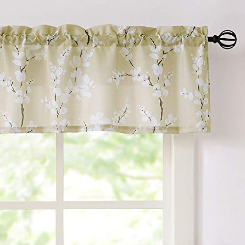 Fmfunctex Beige-White Valance Curtains For Windows Print Blossom Sunlight Filtering Window Panels For Cafe Natural Themed Valance Drapes 1 Panel 54”W X 15" L #TOP8