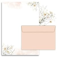 20x Briefpapier Blumenmotiv mit 10 Umschlägen in Beige E&G Klasse Erwachsene A4 Beige Pastell Brieffreunden Natur Stil Einladungspapier Briefpapierset Blumen Brief Korrespondenz Postpapier
