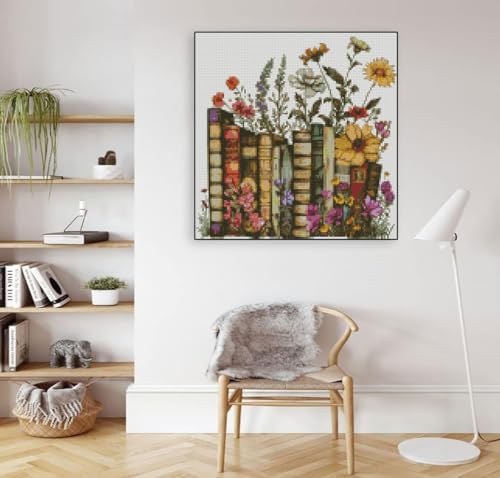 Image of MYBISYMQQ Stamped Cross Stitch Kits - Flower Embroidery Starter Kit for Adult Beginners, Cross Stitch Kits Embroidery Kit Arts and Crafts for Beginners 13.7x13.7 inch