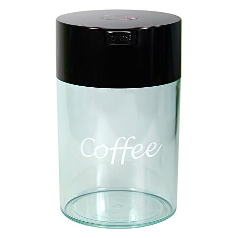 Coffeevac 1LB – Patented Airtight Container | Multi-use Vacuum Container Works as Smell Proof Containers for Ground Coffee and Coffee Bean Containers. Black Cap and Clear Body with Logo Cover