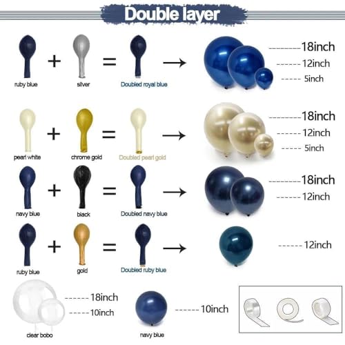 Image of Royal Blue Gold Balloon Arch Double Stuffed Latex Bobo Pearl Gold Balloon Garland Navy Ruby Blue Balloons for Birthday Baby Shower Graduation Wedding Prom Business Opening Party Decor