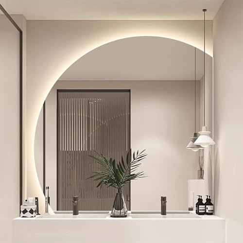 Moderno espejo de baño con diseño de media luna con antivaho a prueba de explosiones y botón táctil inteligente para decoración del hogar, 100 cm