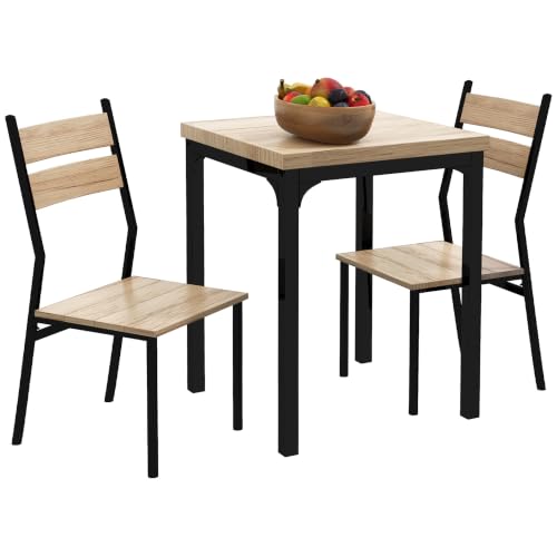 Image of HOMCOM 3 Pieces Modern Dining Table Set for 2 Steel Legs Light Wood Effect