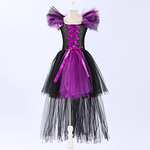 Elegante fantasia infantil para bebês meninas magnífica bruxa Halloween vestido preto arco-íris vest