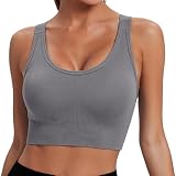 Litherday Sujetador Deportivo Mujer sin Aros Soporte Medio Transpirable Top Deportivo con Copas Extraíbles Espalda Deportiva, Estilo 2, Gris,M