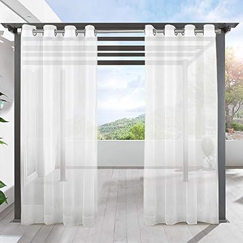 LIFONDER Patio Outdoor Curtains Waterproof - Grommet Off White Sheer Curtains 84 Length Pergola Drapes Gazebo Shades Porch Blinds for Deck/Cabana with 1 Tieback, 54 Inch by 84 Inch, 1 Panel Cover