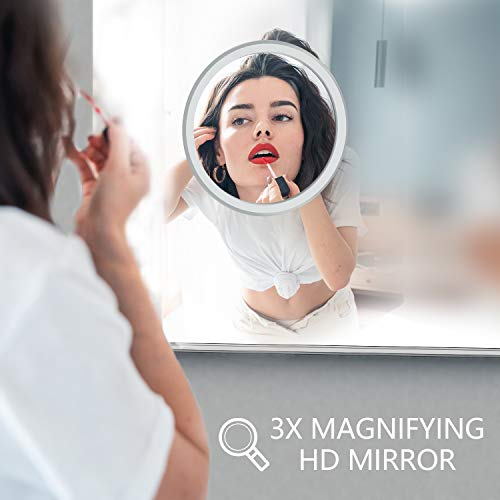 TECKNET Illuminated LED Bathroom Mirror Wall Mounted Mirror Light with Touch Switch Control, 3X Magnifying Mirror, 100 x 60cm
