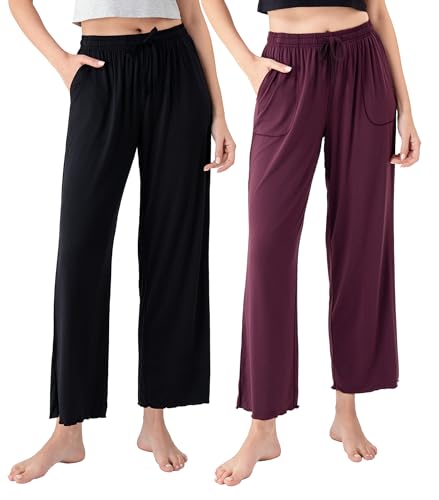 Image of DAVID ARCHY Women Pajama Pants Bamboo Rayon Comfy Cooling Lounge Sleep Flowy Casual Wide Leg Pj Bottom with Pockets 1 /2 Pack