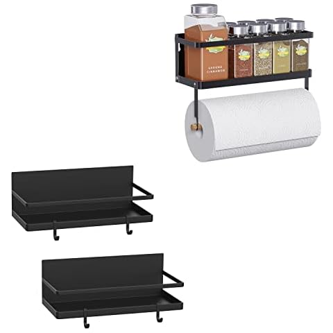 Thipoten Magnetic Spice Rack, 2-in-1 Foldable Strong Magnetic Shelf with Paper Towel Holder, Perfect Space Saver for Small Kitchen/Apartment, Easy to Install on the Side of Refrigerator(Black) Cover