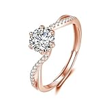 Deyanse Silver Women's Ring, 925 Sterling Silver Engagement Ring for Bride Girls Ladies, Adjustable Open Cubic Zirconia Eternity Promise Rings, Hypoallergenic Rose Gold Wedding Ring Thumb Ring