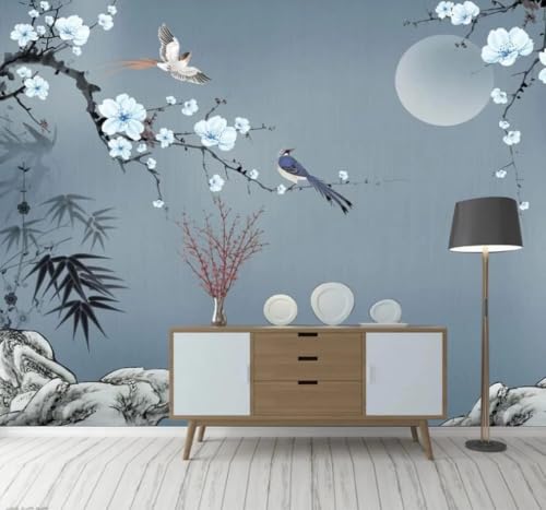 Papier peint 3D fleurs oiseaux lune XLMING pour une ambiance poétique