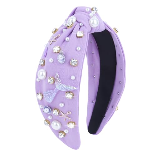 YARIEW Mermaid Knotted Headband for Women, Mermaid Birthday Decorations Seashell Hair Accessories, Tail Starfish for Under the Sea Party Decorations Gifts (Purple)
