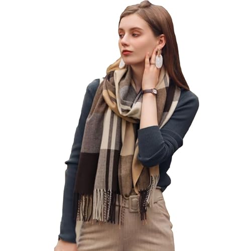 Sciarpa Lunga da Donna a Quadri Invernale - Scialle Caldo in Cashmere - Moda Invernale (Blu)
