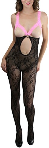 Image of ToBeInStyle Women's Bodystocking Crotchless Peek-A-Boo Fishnet Lace Bodysuit