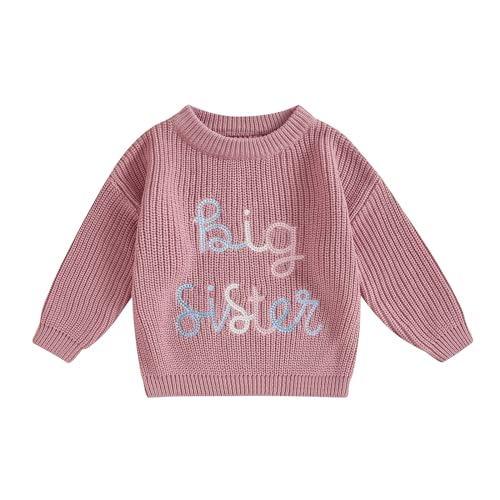 Thorn Tree Toddler Baby Girls Sweater Letter Printed Crewneck Long Sleeve Pullover Sister Matching Fall Winter Clothes (Pink Purple, 18-24 Months)