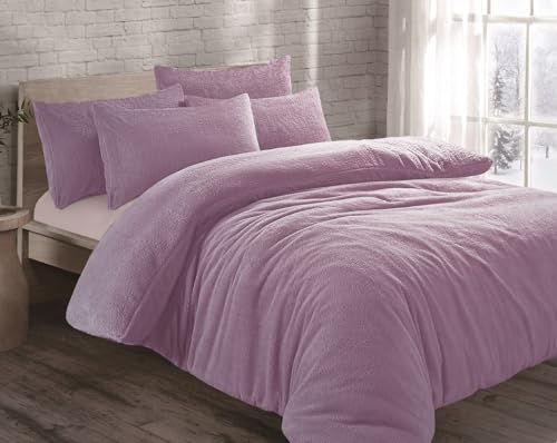 LIZZIE JACOBS Teddy Fleece Luxurious Duvet Cover Sets Super Soft Warm Cosy Sherpa Fleece WInter Quilt Cover Sets Reversible Bedding Sets (Lilac, Single)