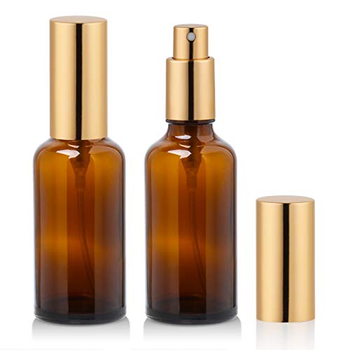 Hydior 2 oz Amber Glass Spray Bottle with Atomizer for Essential Oils, Perfume, Fine Mist Spray (2 Pack)